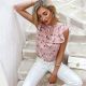 Round Neck Ruffled Sleevelss Blouse