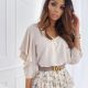 Cut Out Sleeve Back Buttoned Loose Blouse