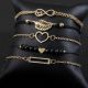 Love Heart Leaves Pattern Design Black Bracelets Set