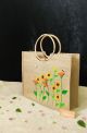 Handmade Jute Bag with Embroidery (rattan handle)